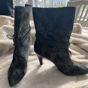 NEW, Cameron Silver for Nine West Camo (Black, Green, Brown) Heeled Boots
